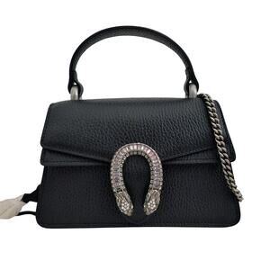 Gucci Mini Crystal Top Handle Dionysus Black Leather Crossbody